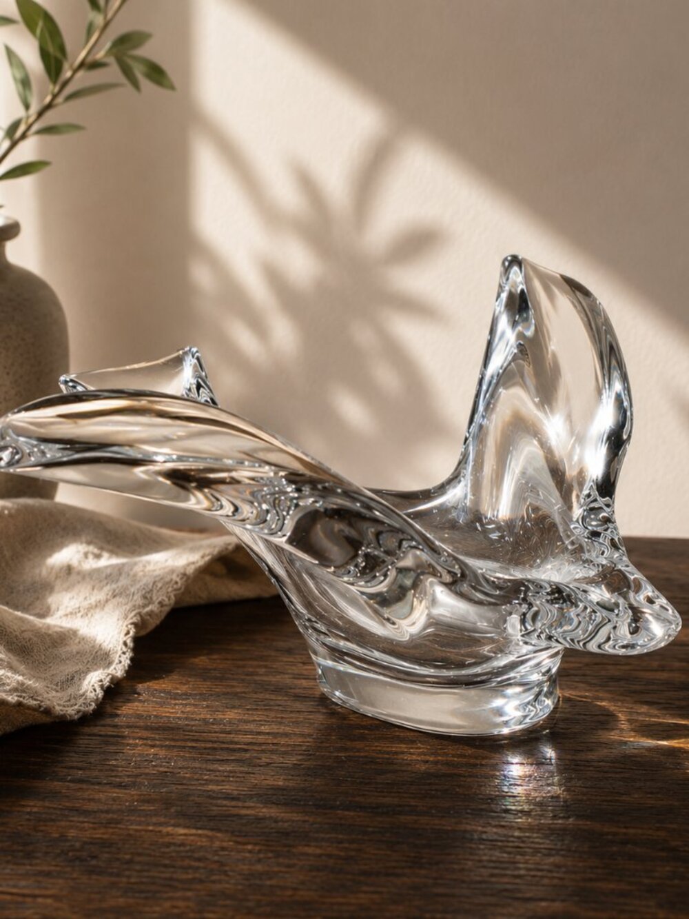 Vintage Hand Blown Crystal Art Glass Bird Figurine Freeform Sculpture